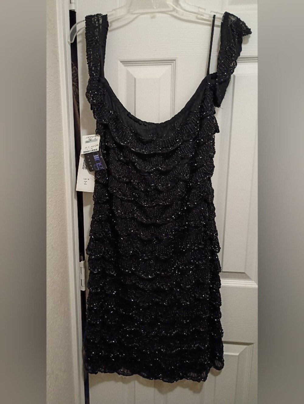 Stenay Vintage Black Beaded Sequin Short Sleeve Knee Length Sheath Dress Size 16